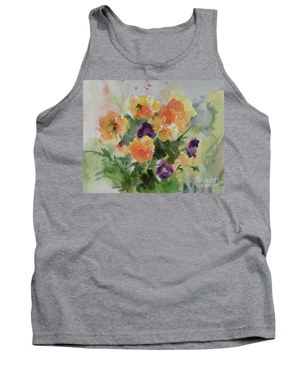 Flowers Tank Top featuring the painting Trick or Treat pansies by Christy Lemp
