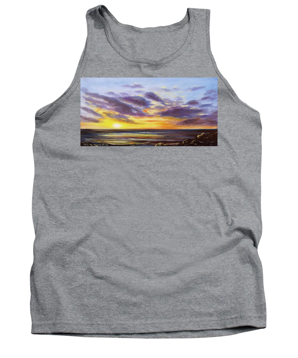 Sunset Tank Top featuring the painting Tropical Sunset Panoramic Painting by Gina De Gorna
