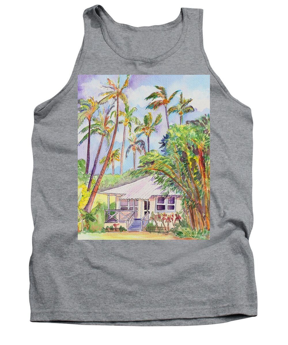 Kauai Tank Top featuring the painting Tropical Waimea Cottage by Marionette Taboniar