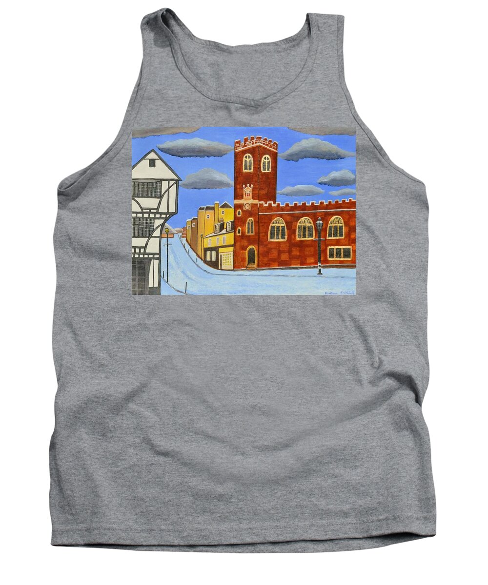 Tudor Building Church Painting Acrylic Print History England Birthday Mum Dad Sister History Exeter Architecture Tank Top featuring the painting Tudor House in Exeter by Magdalena Frohnsdorff