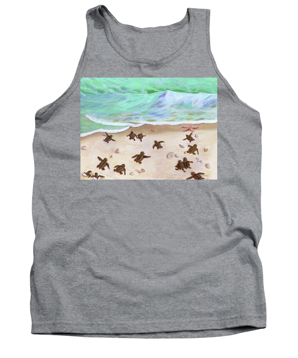 Sea Turtles Tank Top featuring the painting Turtle Beach by Donna Tucker