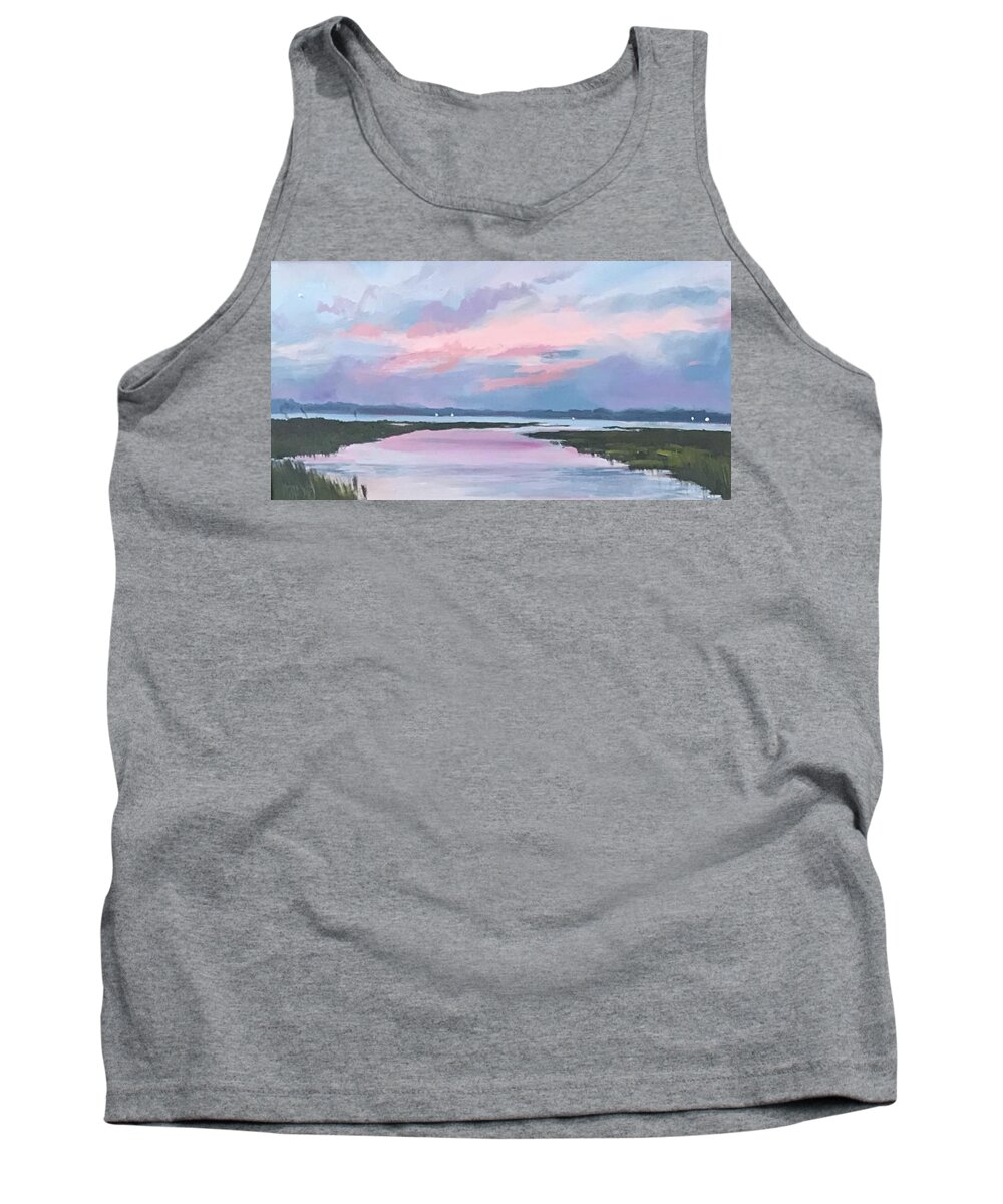 Impressionism Tank Top featuring the painting Twilight Marsh by Maggii Sarfaty