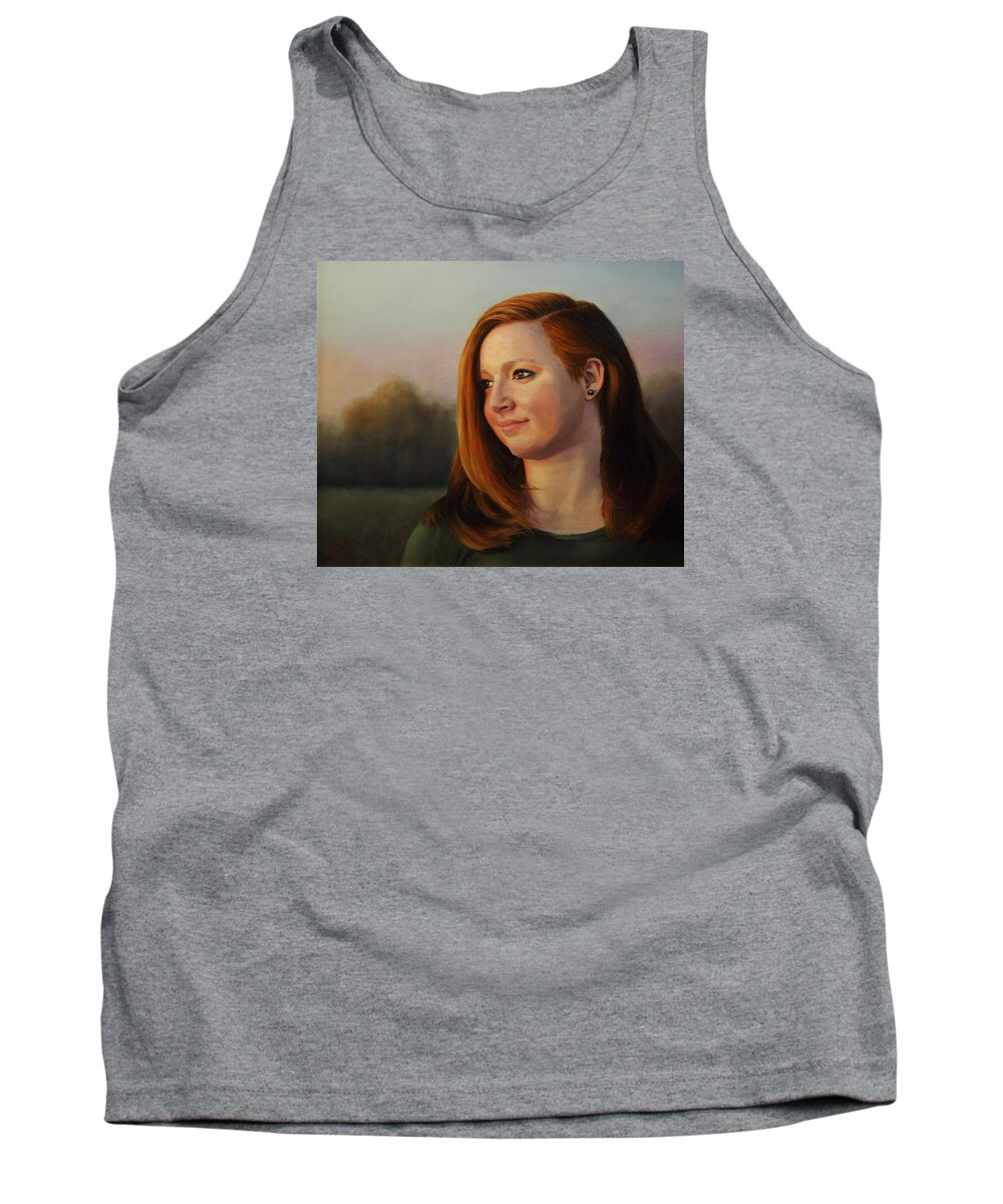 Young Girl Portrait Tank Top featuring the painting Twilight's Approach by Glenn Beasley