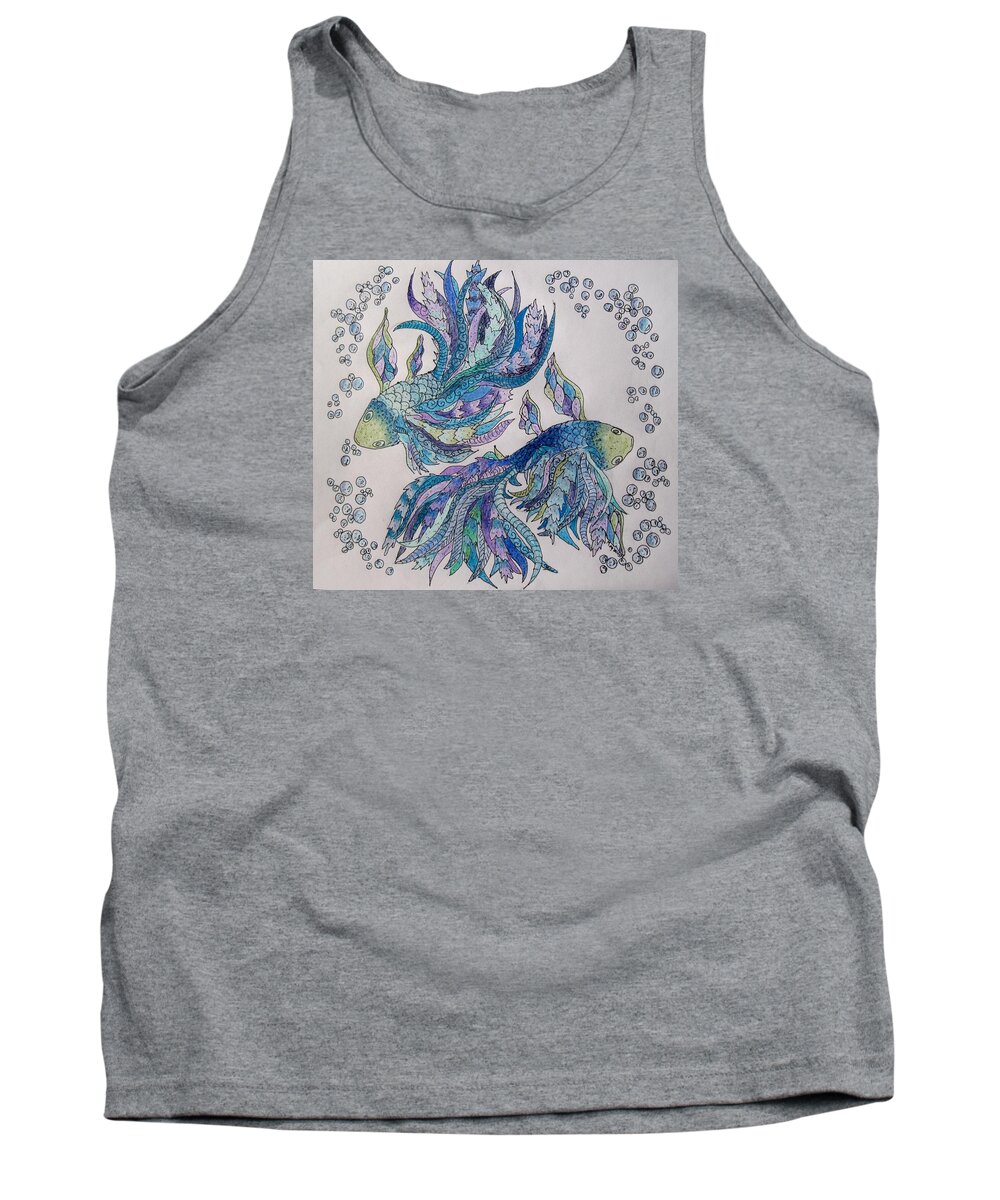 Fish Tank Top featuring the drawing Two fish tangled 2 by Megan Walsh