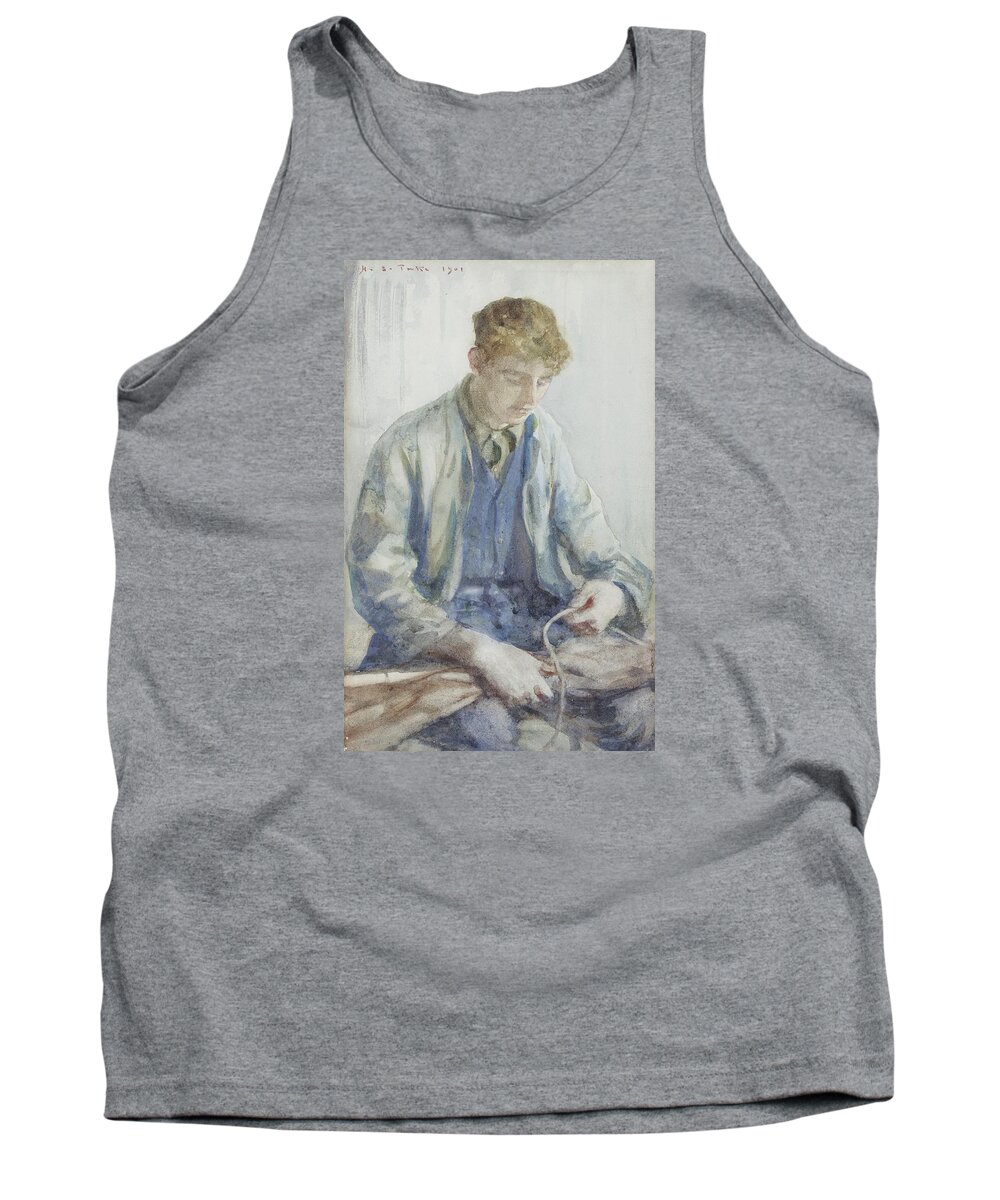 Tying Tank Top featuring the painting Tying the Sail by Henry Scott Tuke