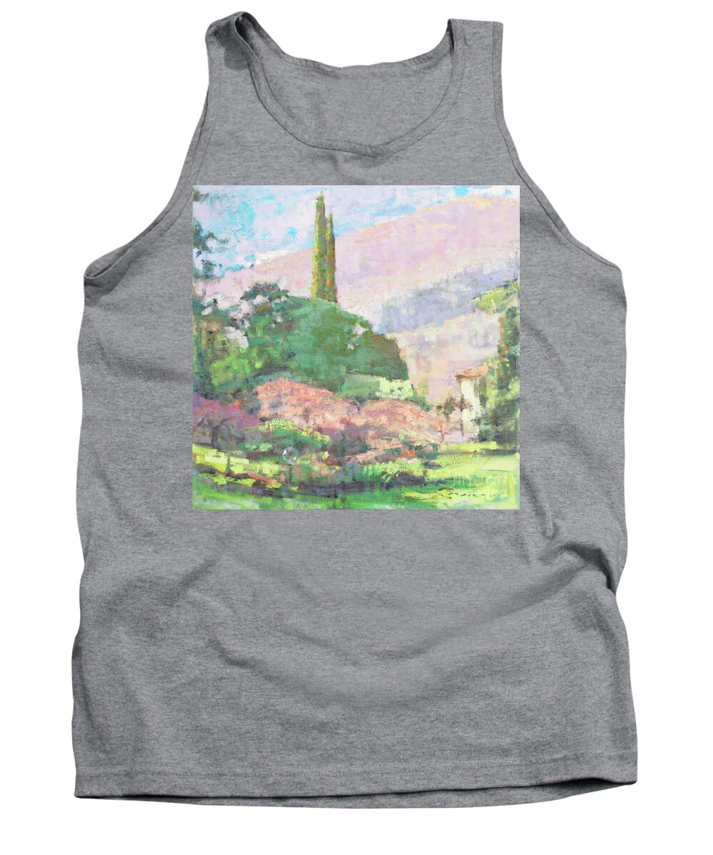 Fresia Tank Top featuring the painting Under the Garden Sun by Jerry Fresia