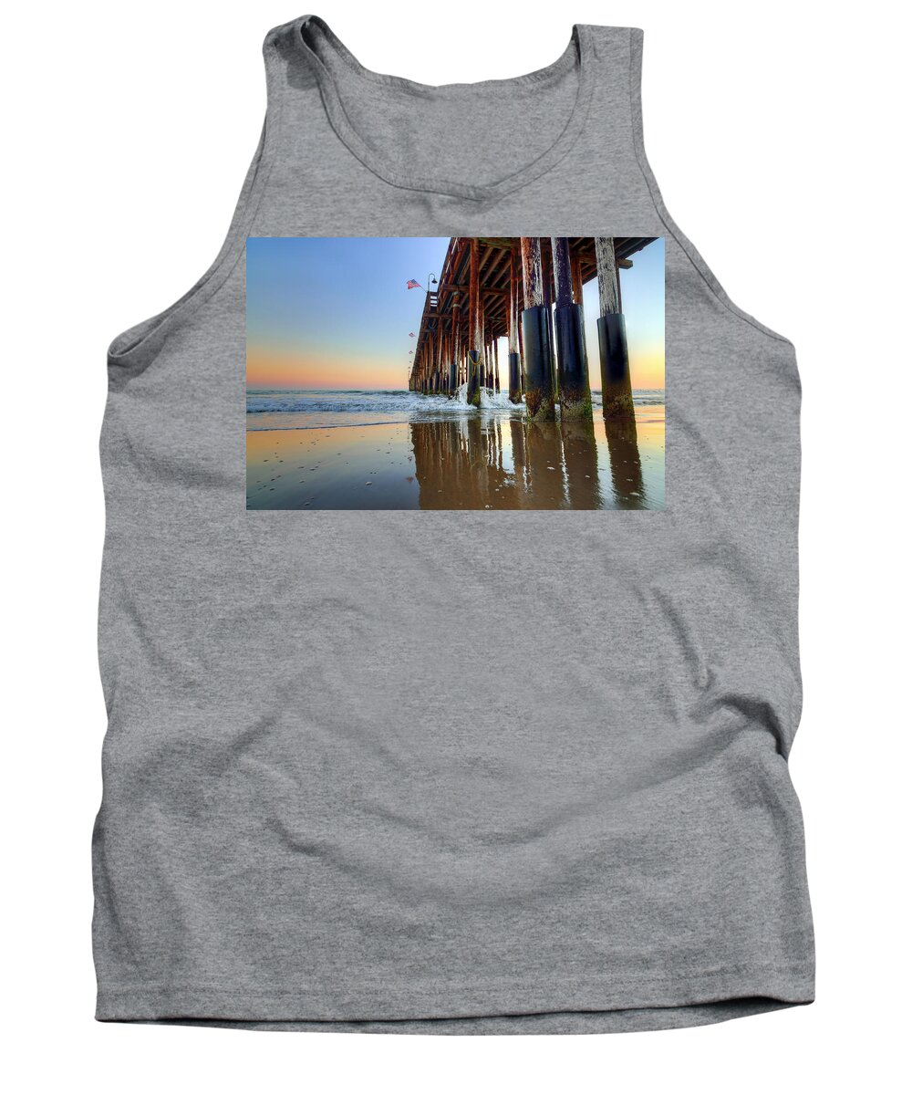 Pier Tank Top featuring the photograph Ventura Pier Blue and Gold 2 by Wendell Ward