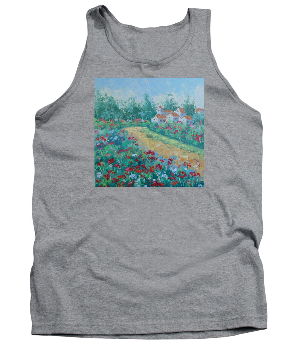 Floral Tank Top featuring the painting Village de Provence by Frederic Payet