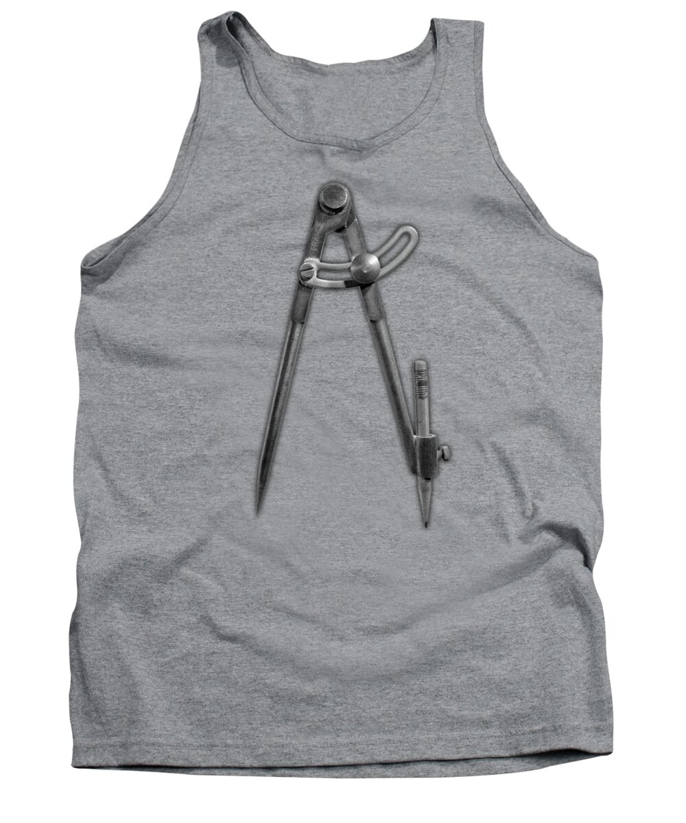Compass Tank Top featuring the photograph Vintage Iron Compass Floating Over White in Black and White by YoPedro
