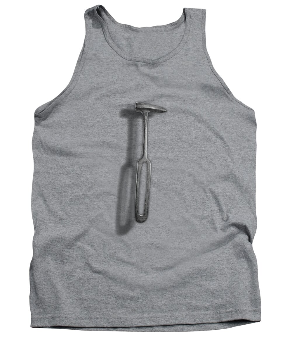 Vintage Hammer Tank Top featuring the photograph Vintage Rustic Hammer Floating On White in Black and White by YoPedro