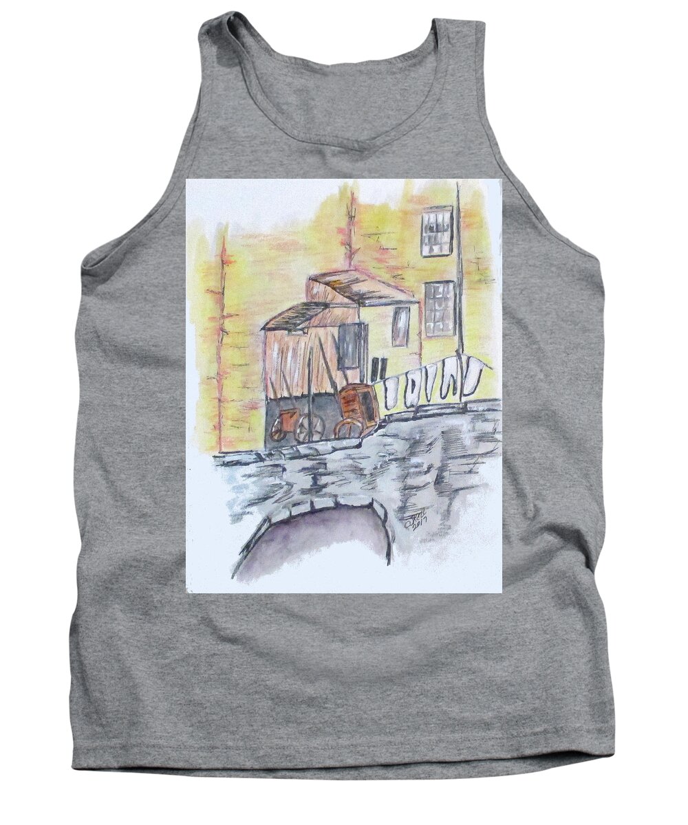 Water Color Tank Top featuring the painting Vintage Wash Day by Clyde J Kell