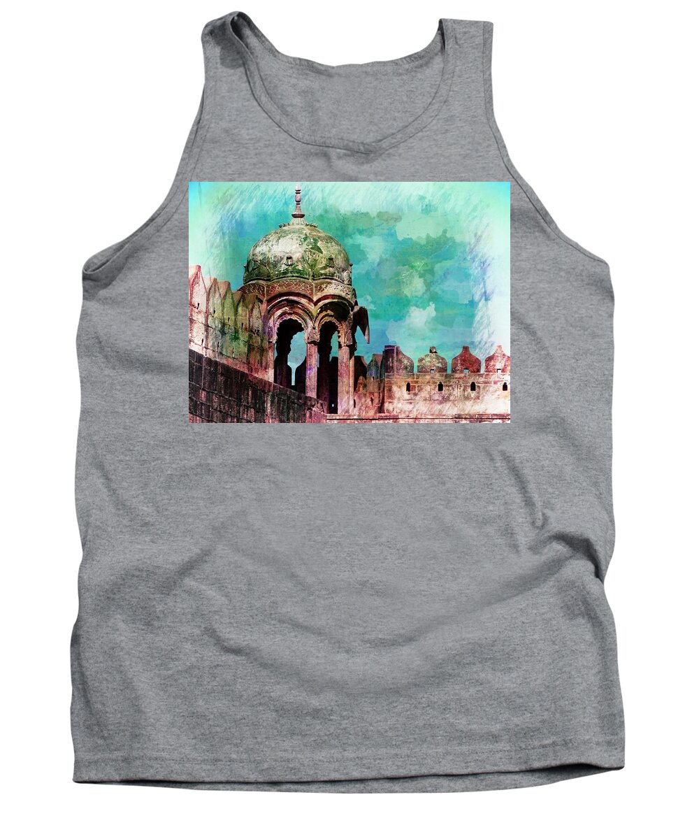 Travel Photography Tank Top featuring the photograph Vintage Watercolor Gazebo Ornate Palace Mehrangarh Fort India Rajasthan 2a by Sue Jacobi