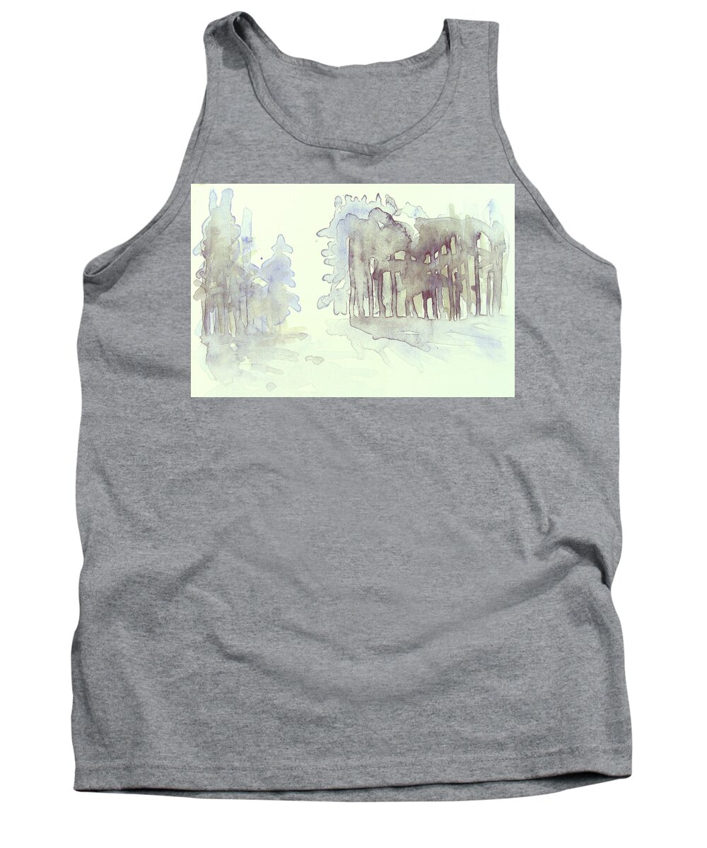 Landskap Tank Top featuring the painting Vintrig skogsglanta, a wintry glade in the woods 2,83 Mb_0047 Up to 60 x 40 cm by Marica Ohlsson