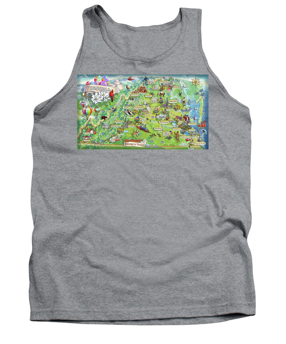 Mount Vernon Tank Top featuring the painting Virginia Illustrated Map by Maria Rabinky