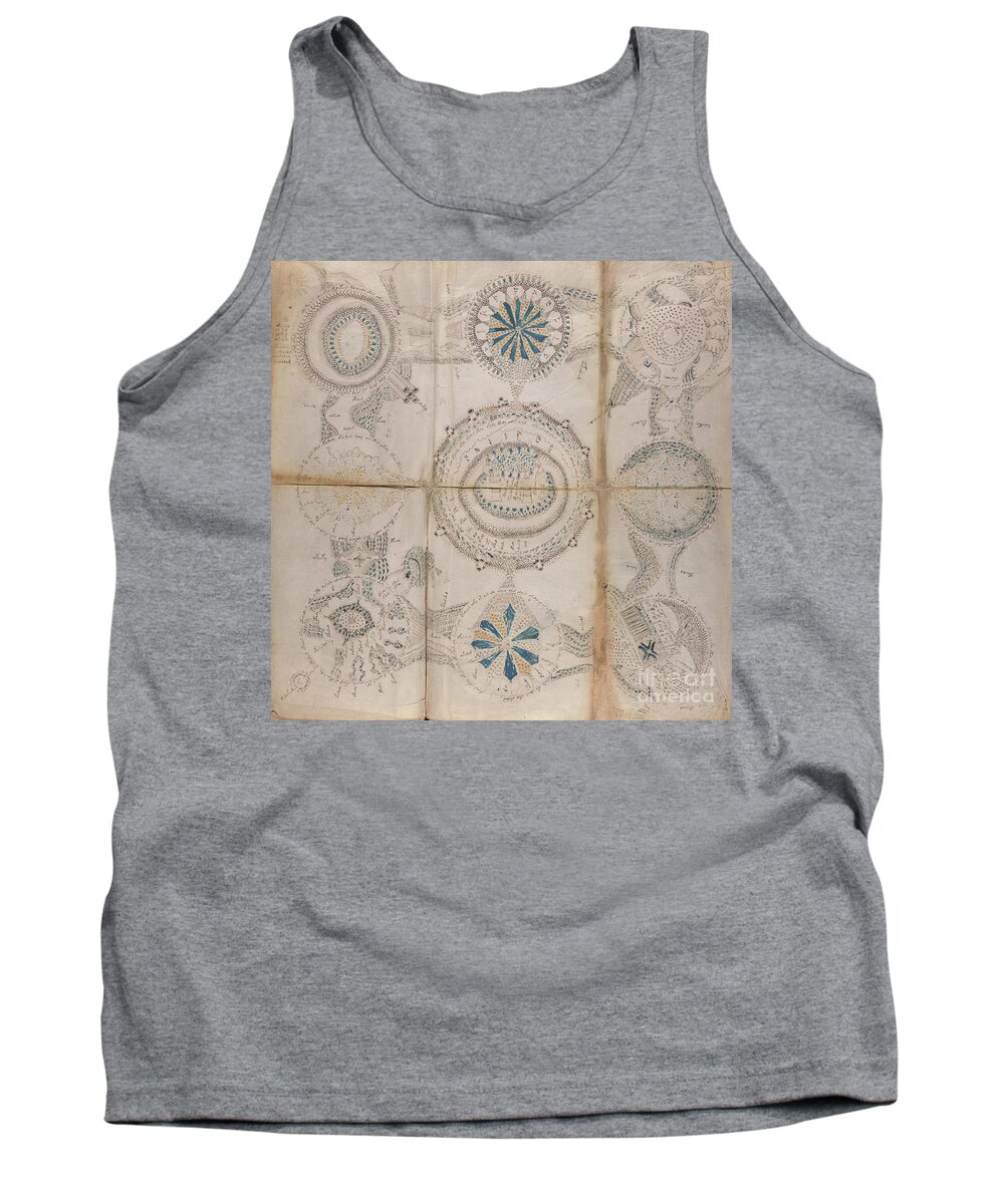 Astronomy Tank Top featuring the drawing Voynich Astro 3x3 by Rick Bures