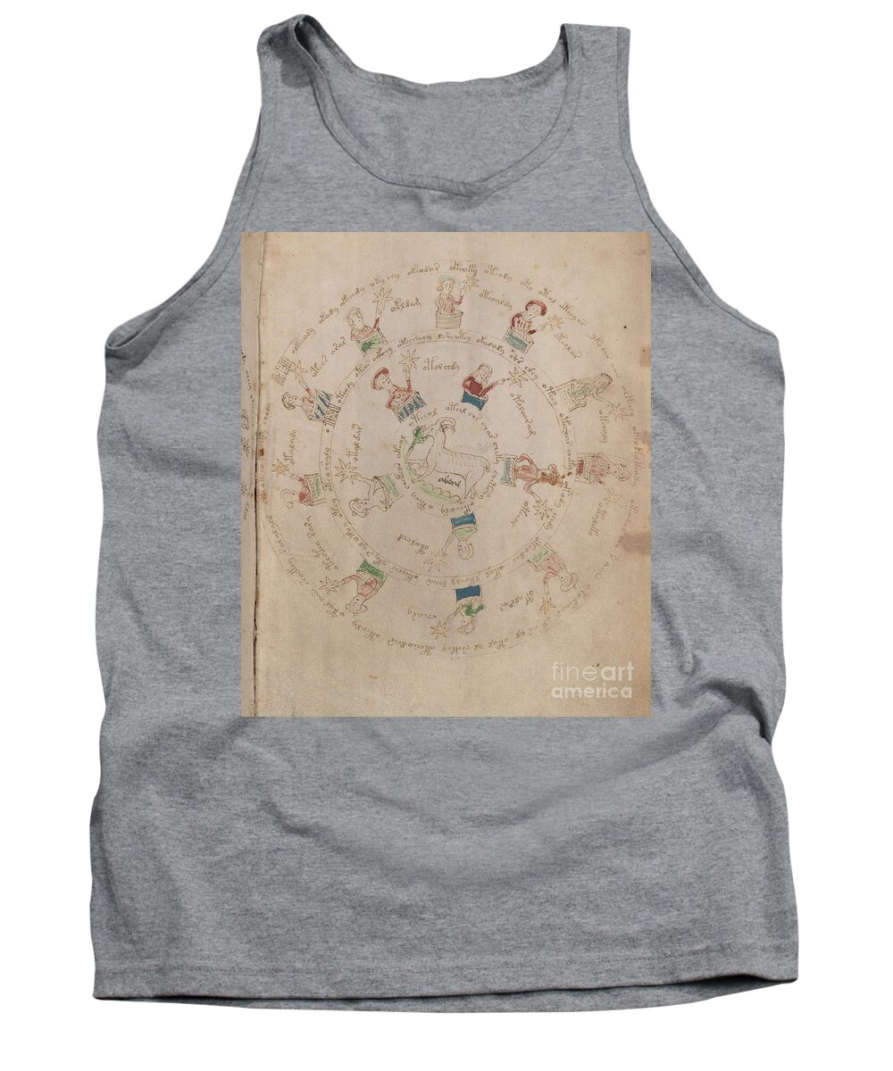 Astronomy Tank Top featuring the drawing Voynich Manuscript Astro Aries by Rick Bures