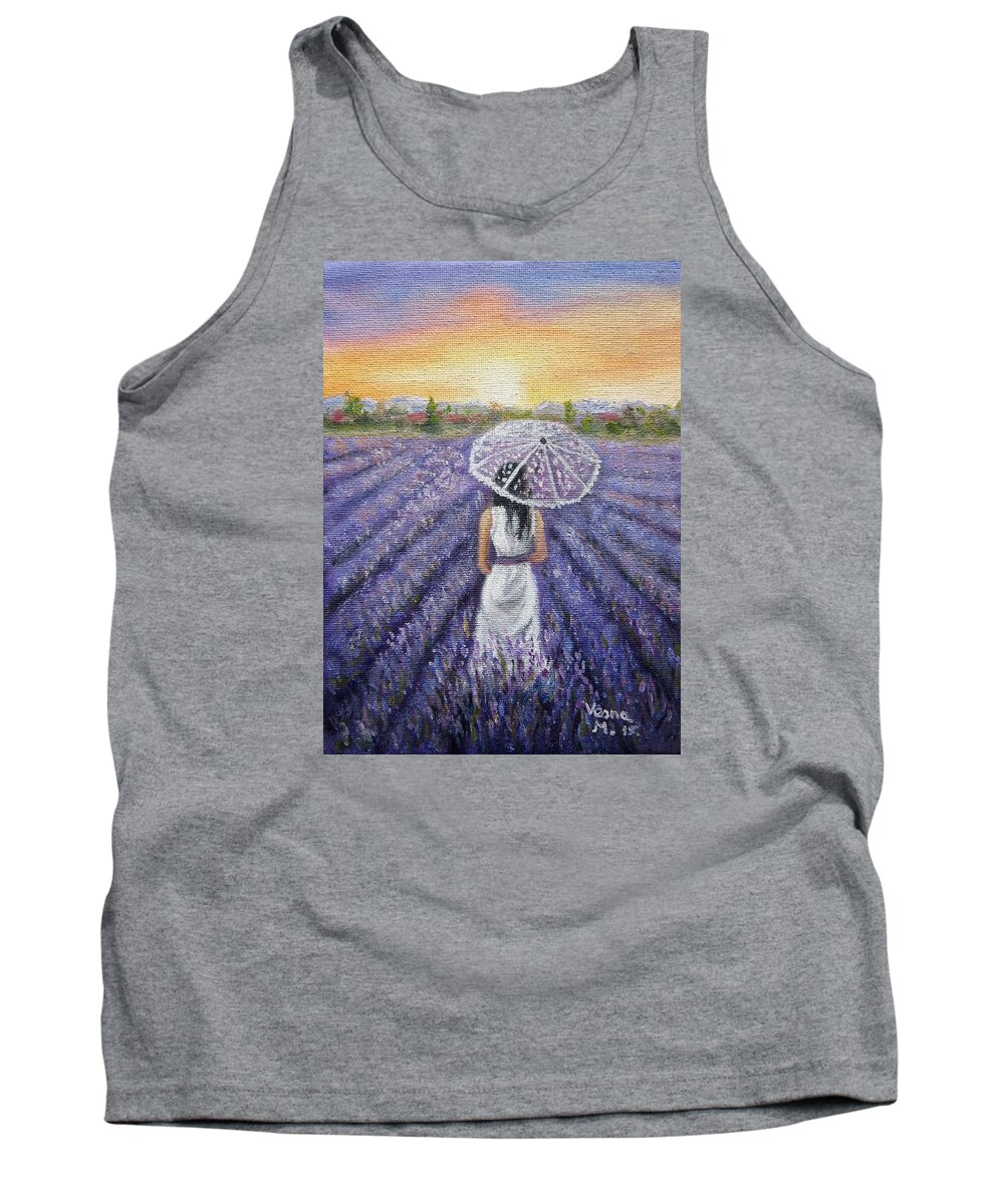 Landscape Tank Top featuring the painting Walk On Lavender Field by Vesna Martinjak