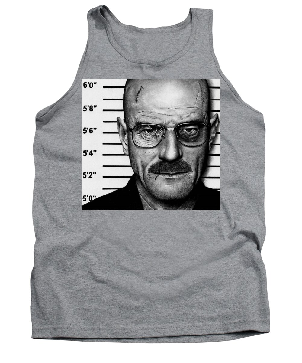 Walter White Tank Top featuring the drawing Walter White Mug Shot by Rick Fortson
