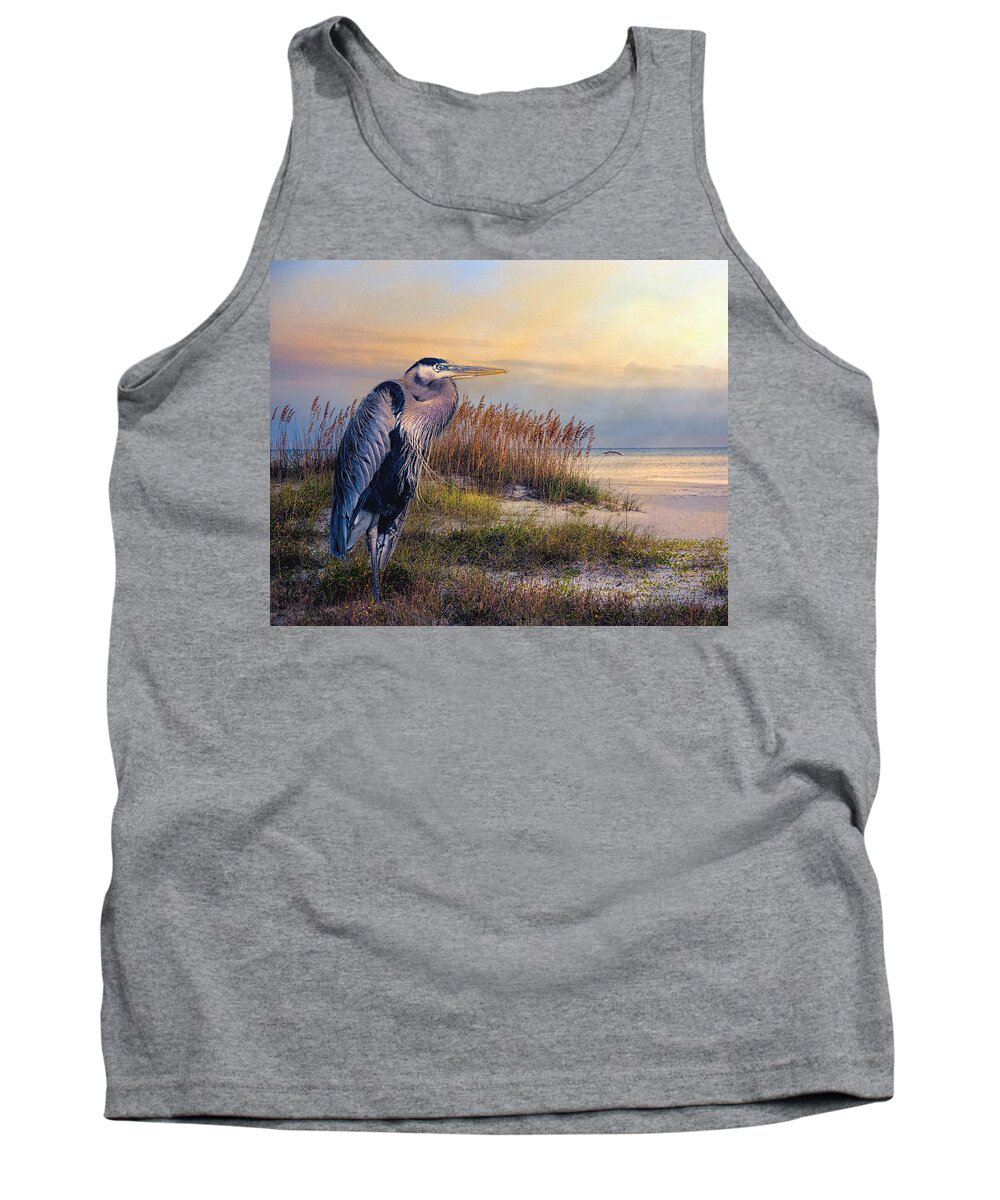 Great Blue Heron Tank Top featuring the photograph Watching the sun go down by Brian Tarr