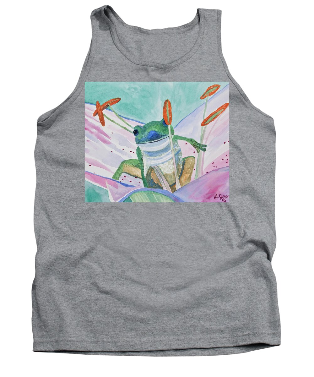 Tree Frog Tank Top featuring the painting Watercolor - Tree Frog by Cascade Colors