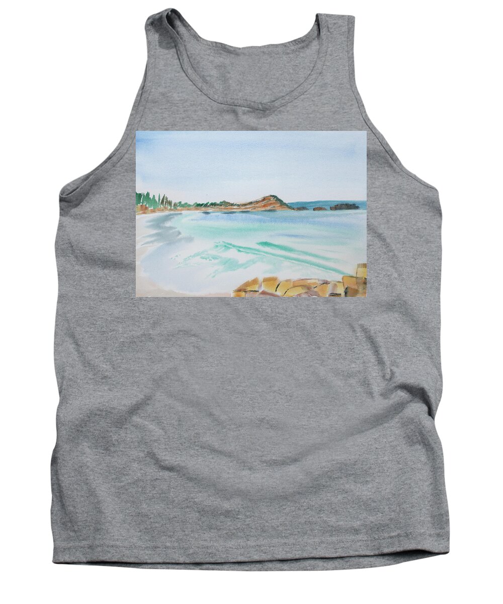 Tasmania Tank Top featuring the painting Waves Arriving Ashore in a Tasmanian East Coast Bay by Dorothy Darden