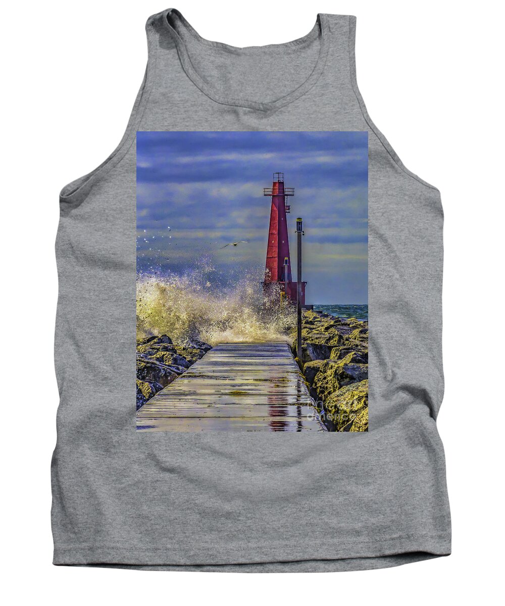 Channel Tank Top featuring the photograph Waves at Muskegon South Breakwater by Nick Zelinsky Jr