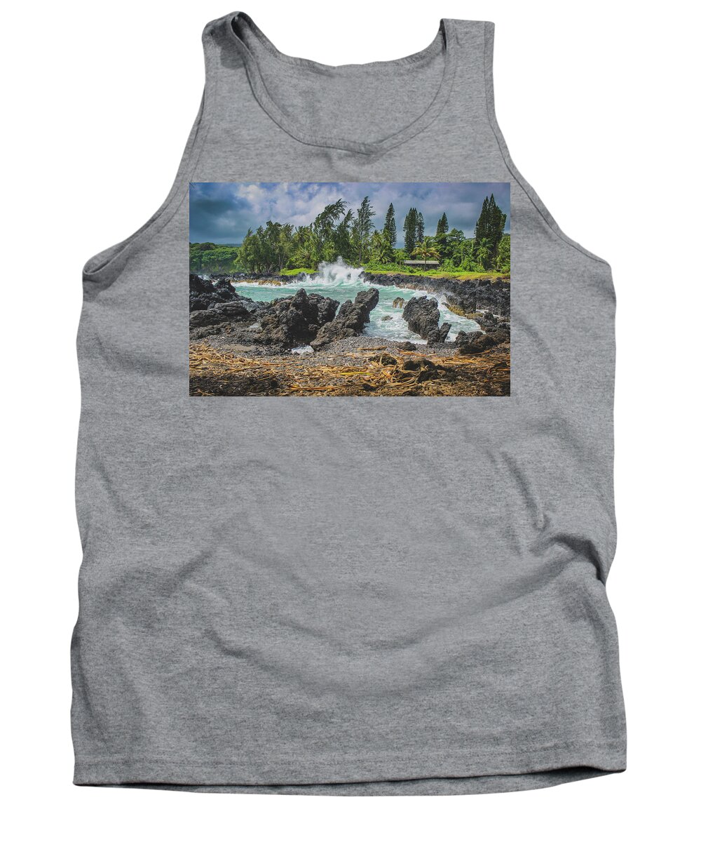 Aloha Tank Top featuring the photograph Waves Crashing Kawee Point by Andy Konieczny
