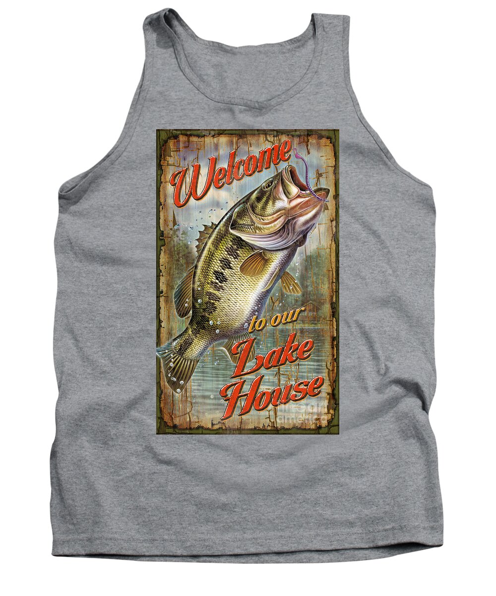 Jon Q Wright Tank Top featuring the painting Welcome Lake House Sign by JQ Licensing