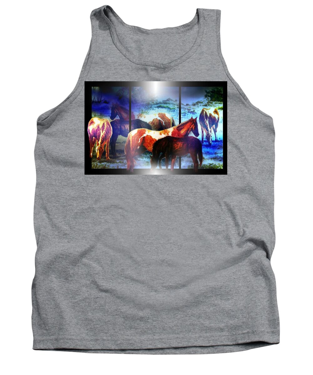 Horses Tank Top featuring the mixed media What Horses Dream by Hartmut Jager