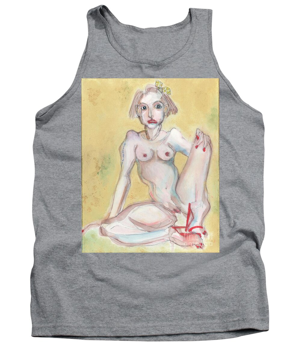 Self Portrait Tank Top featuring the painting What It Was Really Like - self portrait by Carolyn Weltman