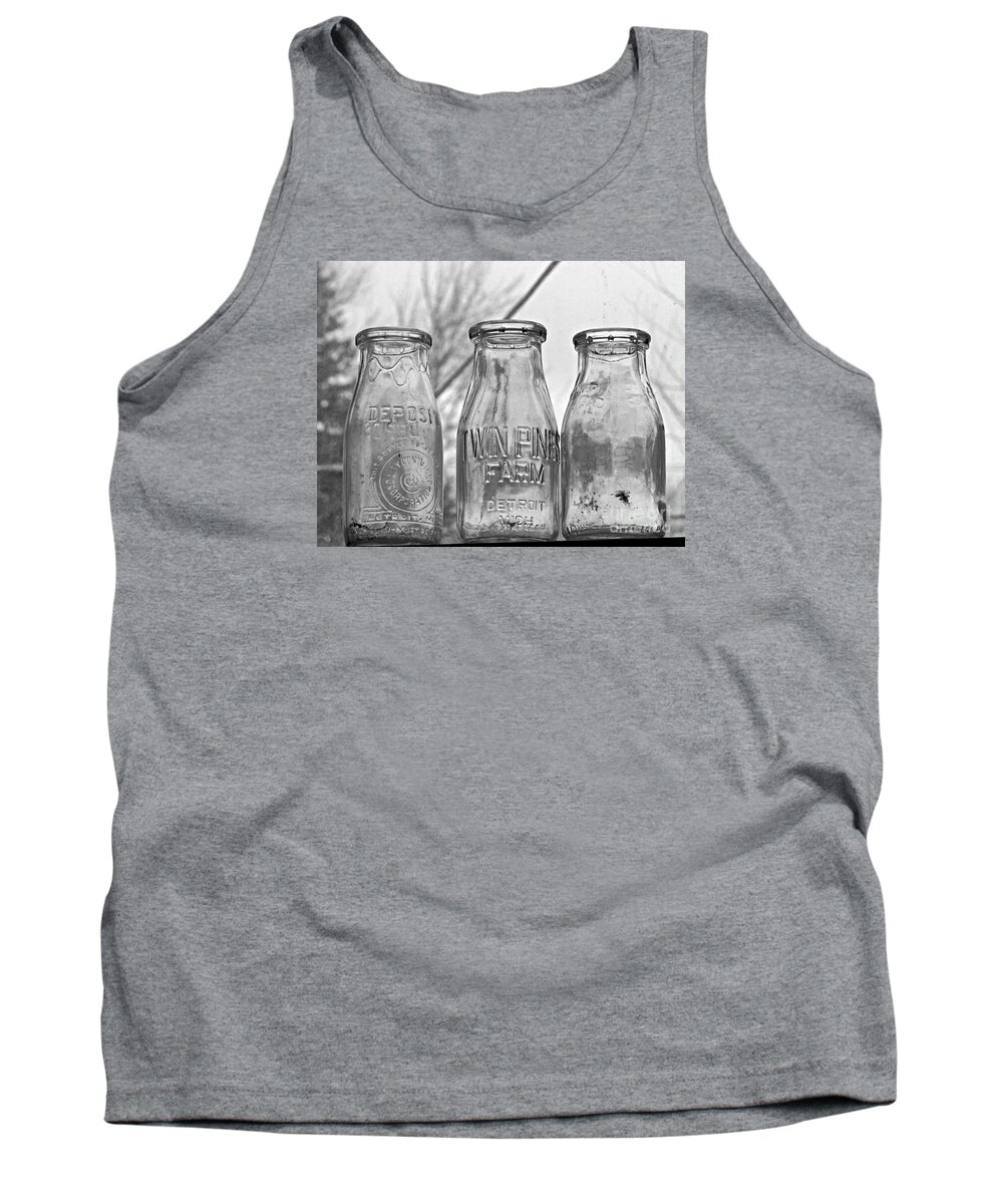 Detroit Tank Top featuring the photograph What The Milk Man Left, BW by Sandra Church