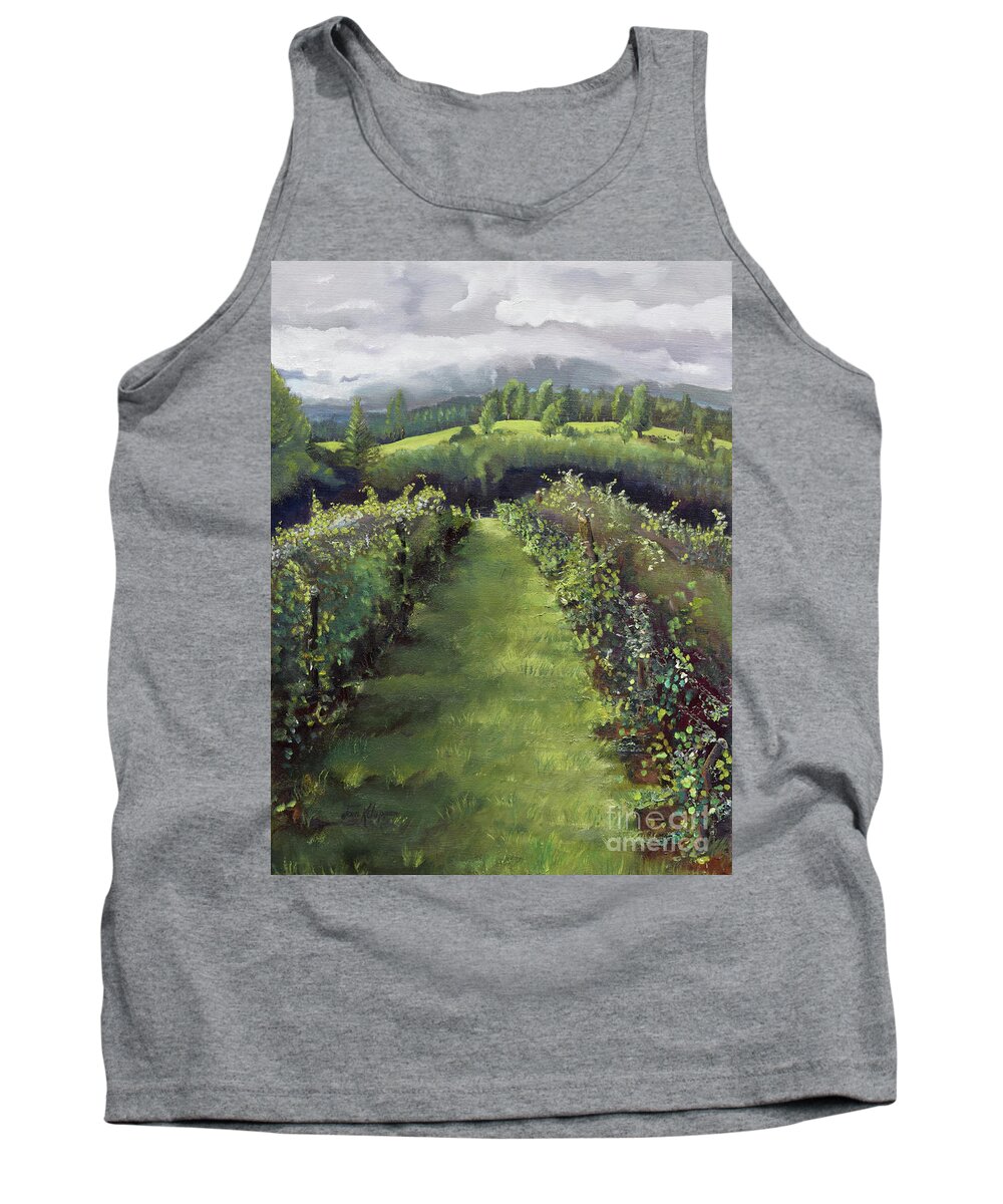 Ott Farms And Vineyards Tank Top featuring the painting The Day the World Stood Still - Otts Farms and by Jan Dappen