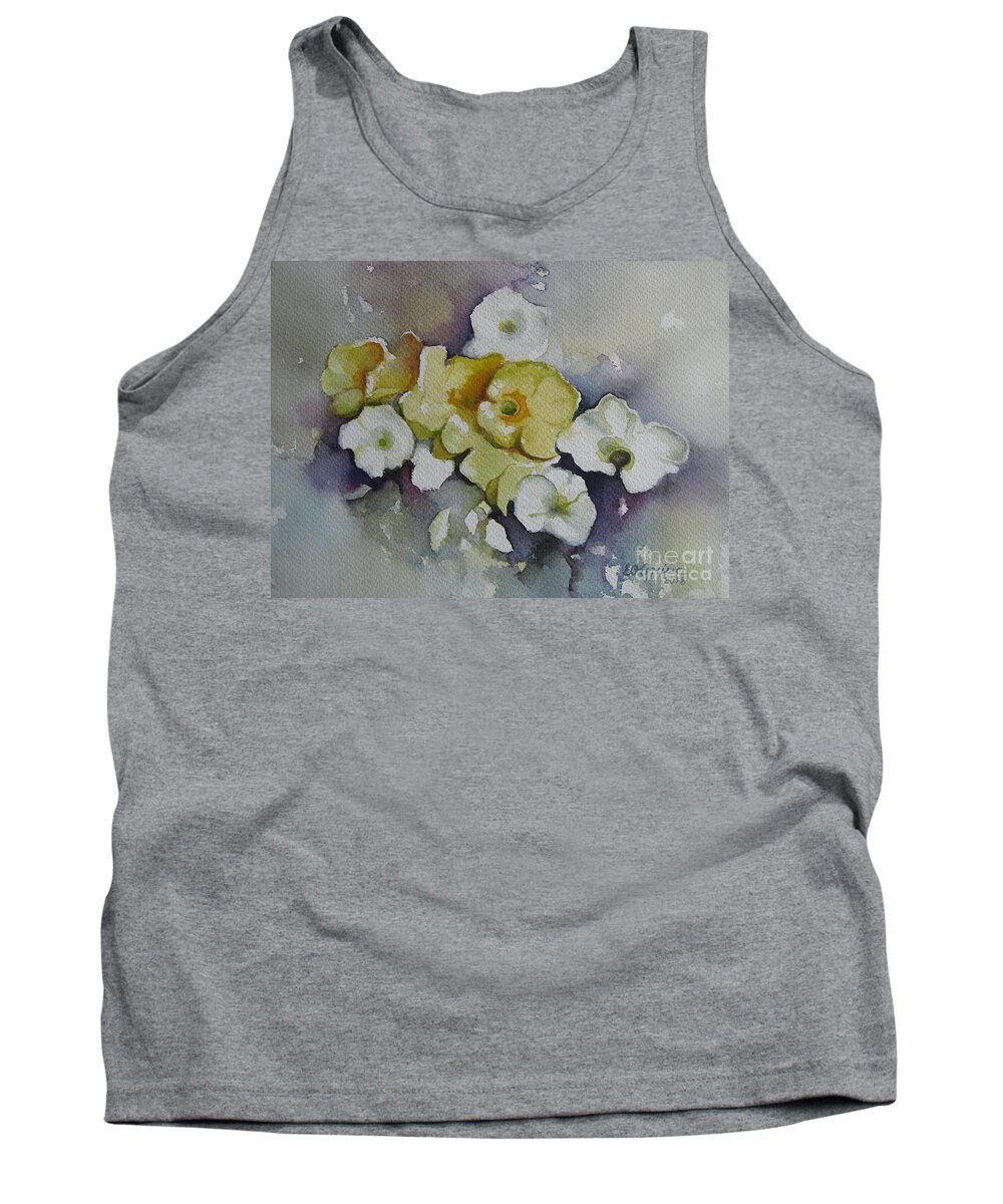Primula Tank Top featuring the painting White flowers, yellow flowers... by Elena Oleniuc