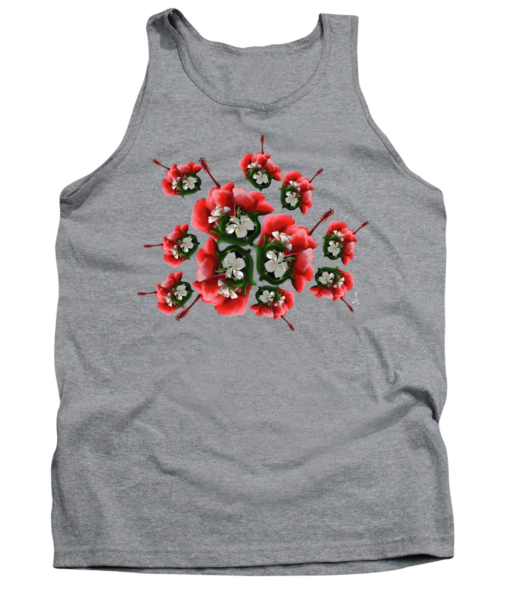 White Tank Top featuring the photograph White full blossom Malvaceae hibiscus flower with leaves by Pixel Artist