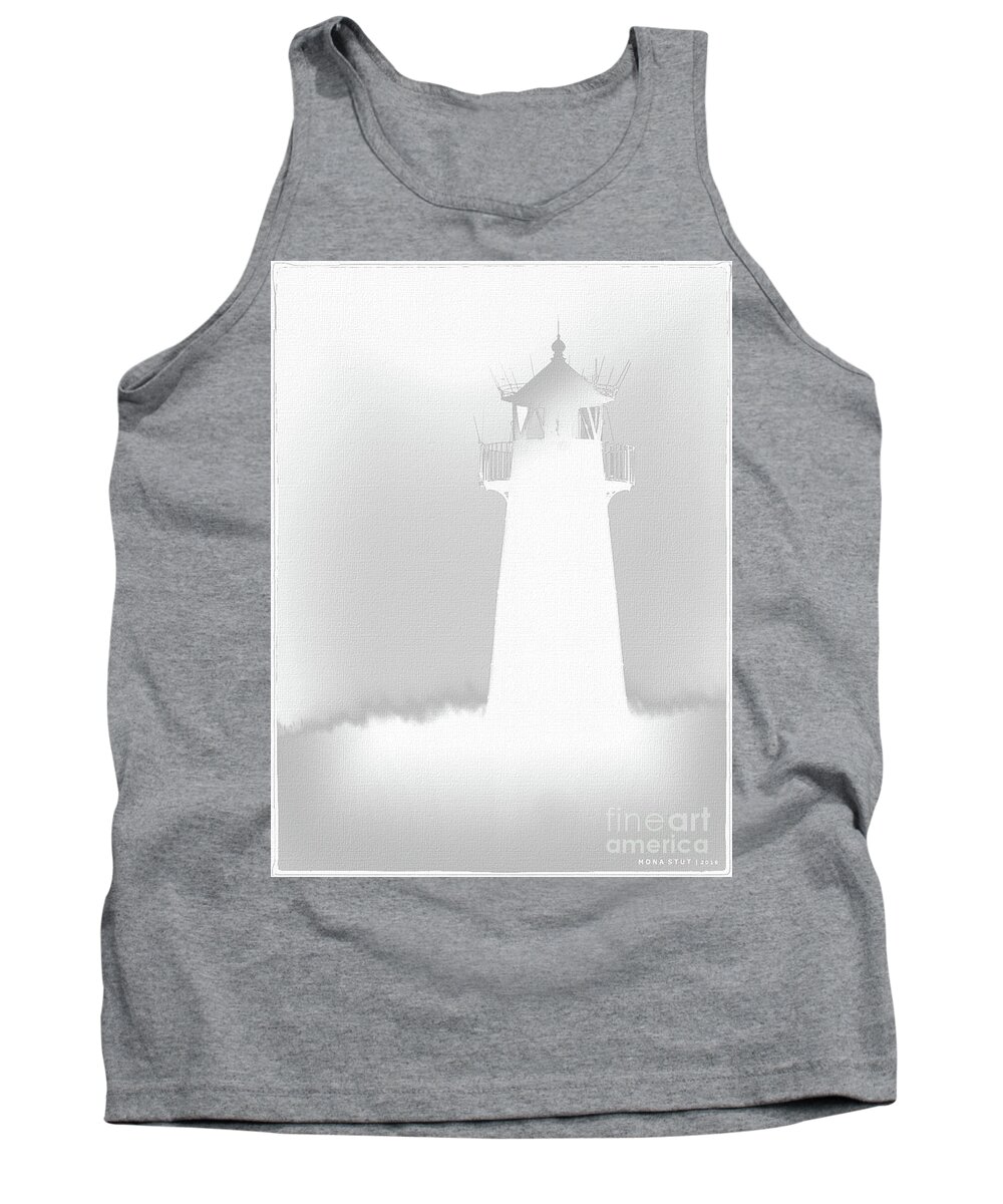 Mona Stut Tank Top featuring the digital art Lighthouse White Silhouetted by Mona Stut