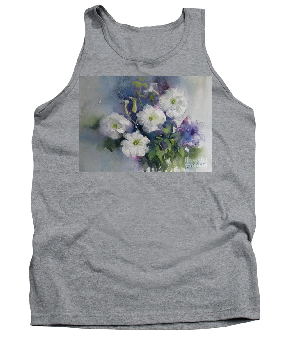 Petunias Tank Top featuring the painting White petunias by Elena Oleniuc