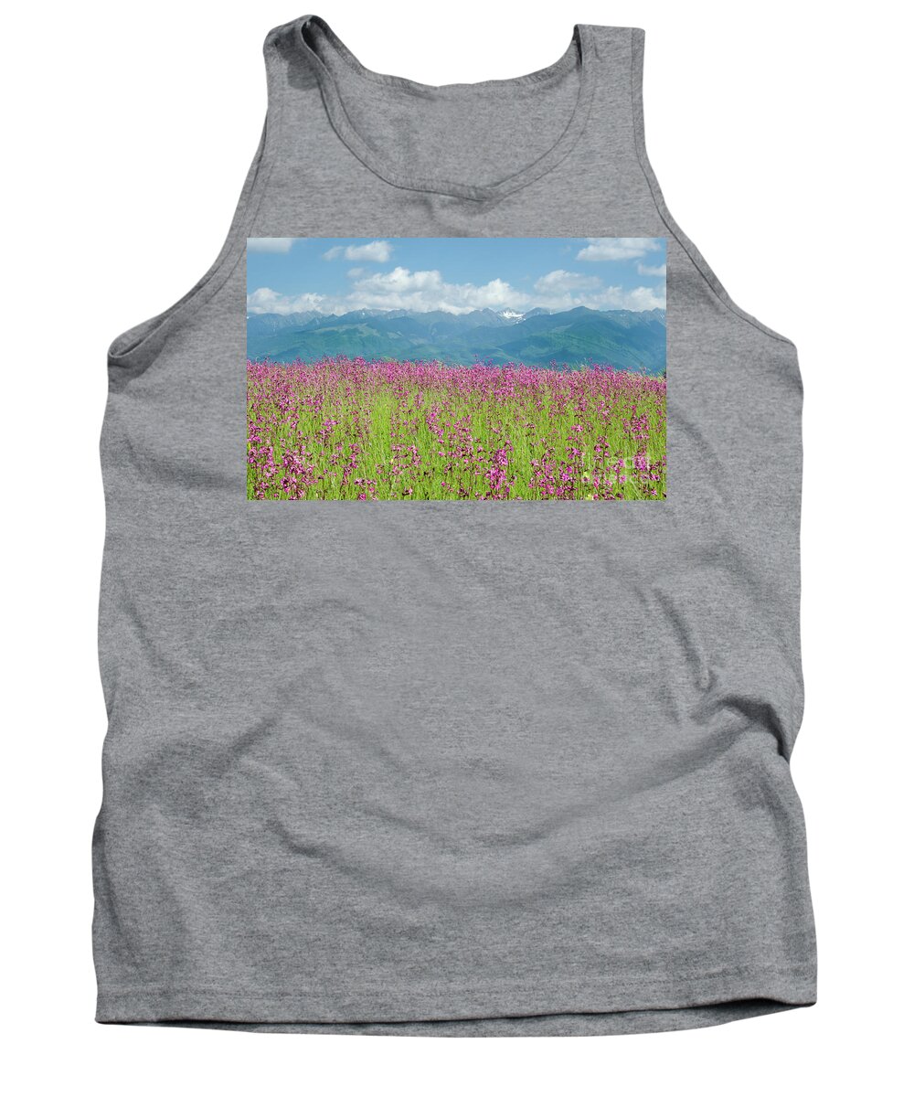 Farm Tank Top featuring the photograph Wildflower Meadows and the Carpathian Mountains, Romania by Perry Rodriguez