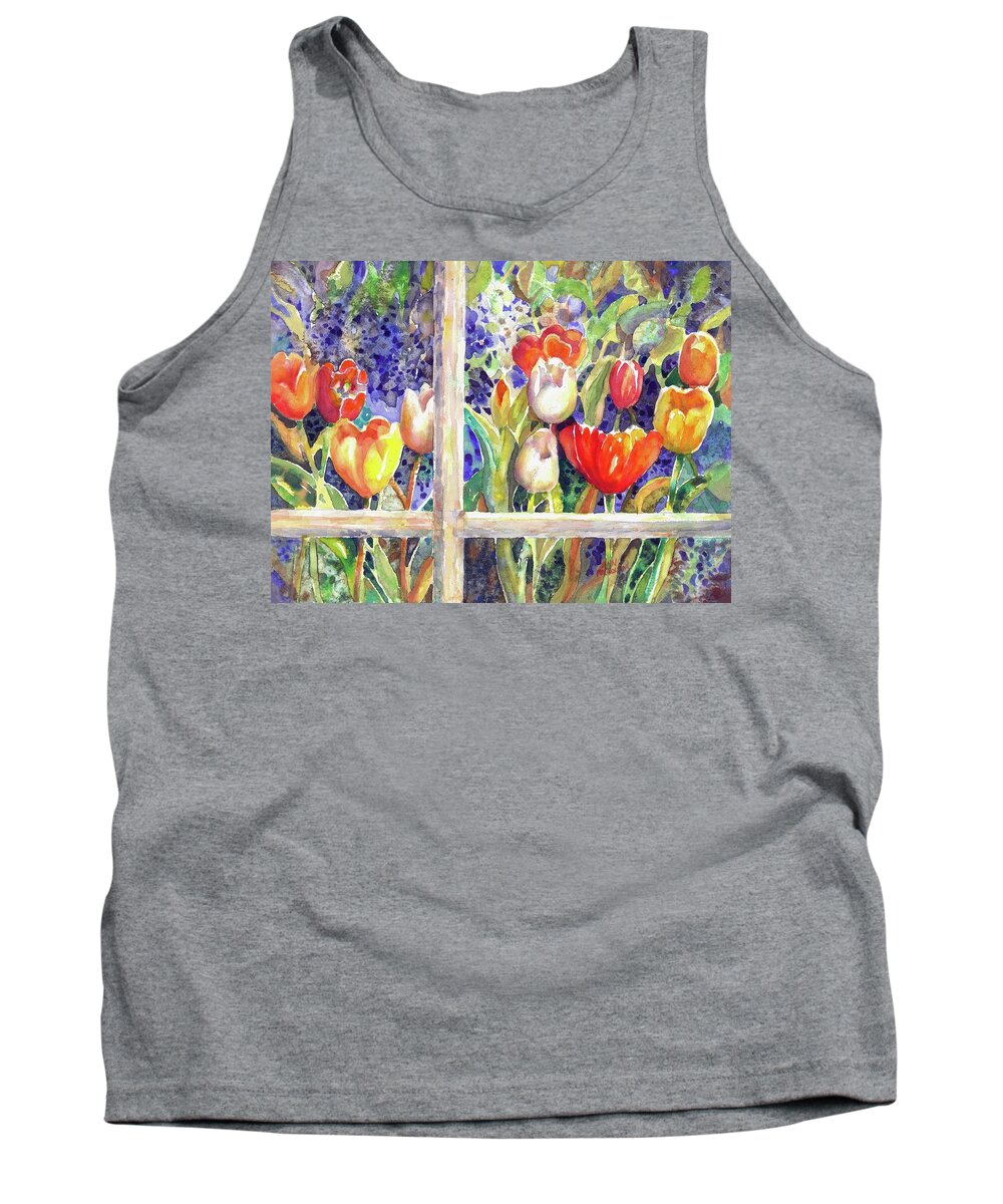 Watercolor Tank Top featuring the painting Window Box Tulips by Ann Nicholson