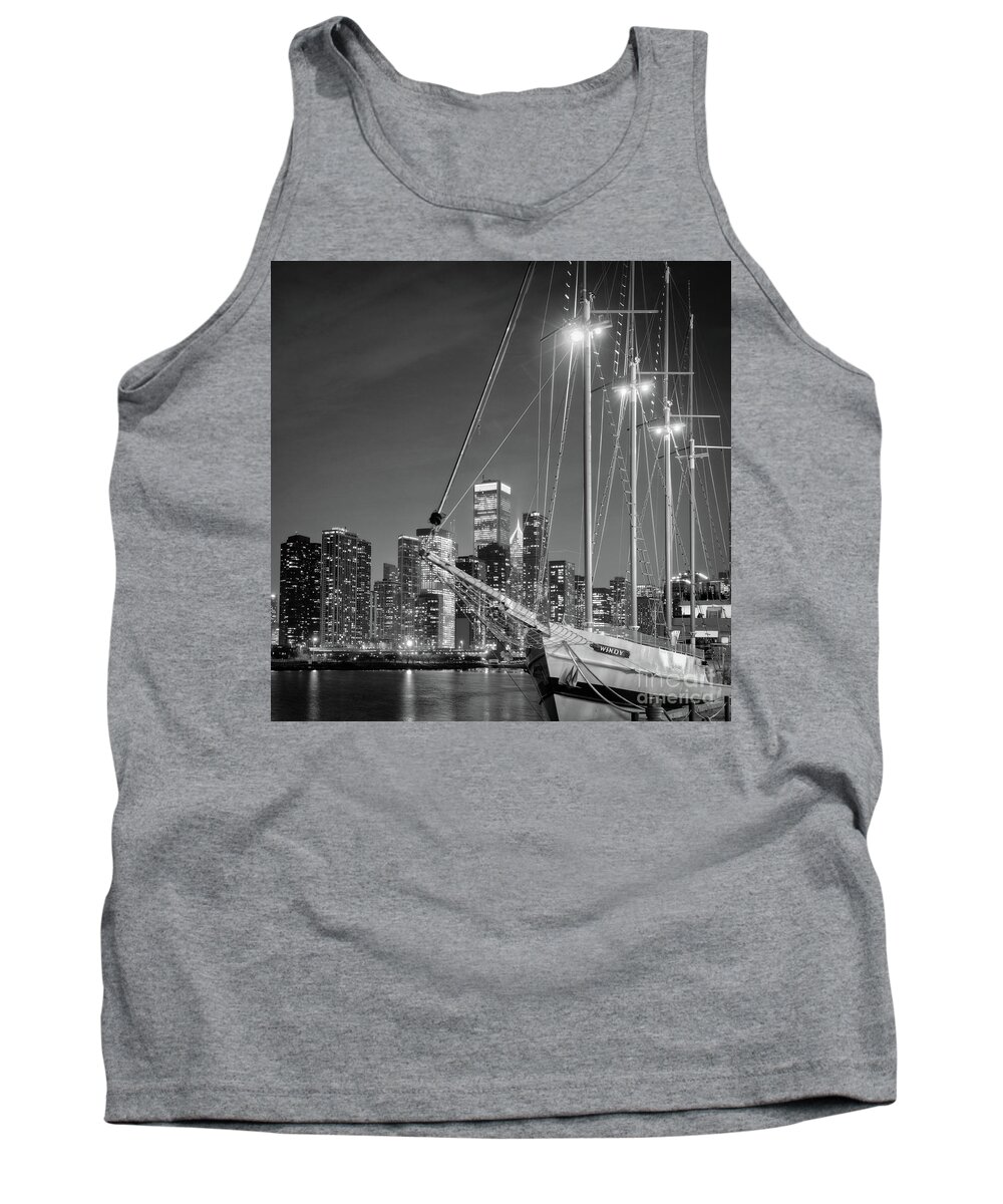 Chicago Tank Top featuring the photograph Windy City skyline behind Windy Tall Ship by Izet Kapetanovic