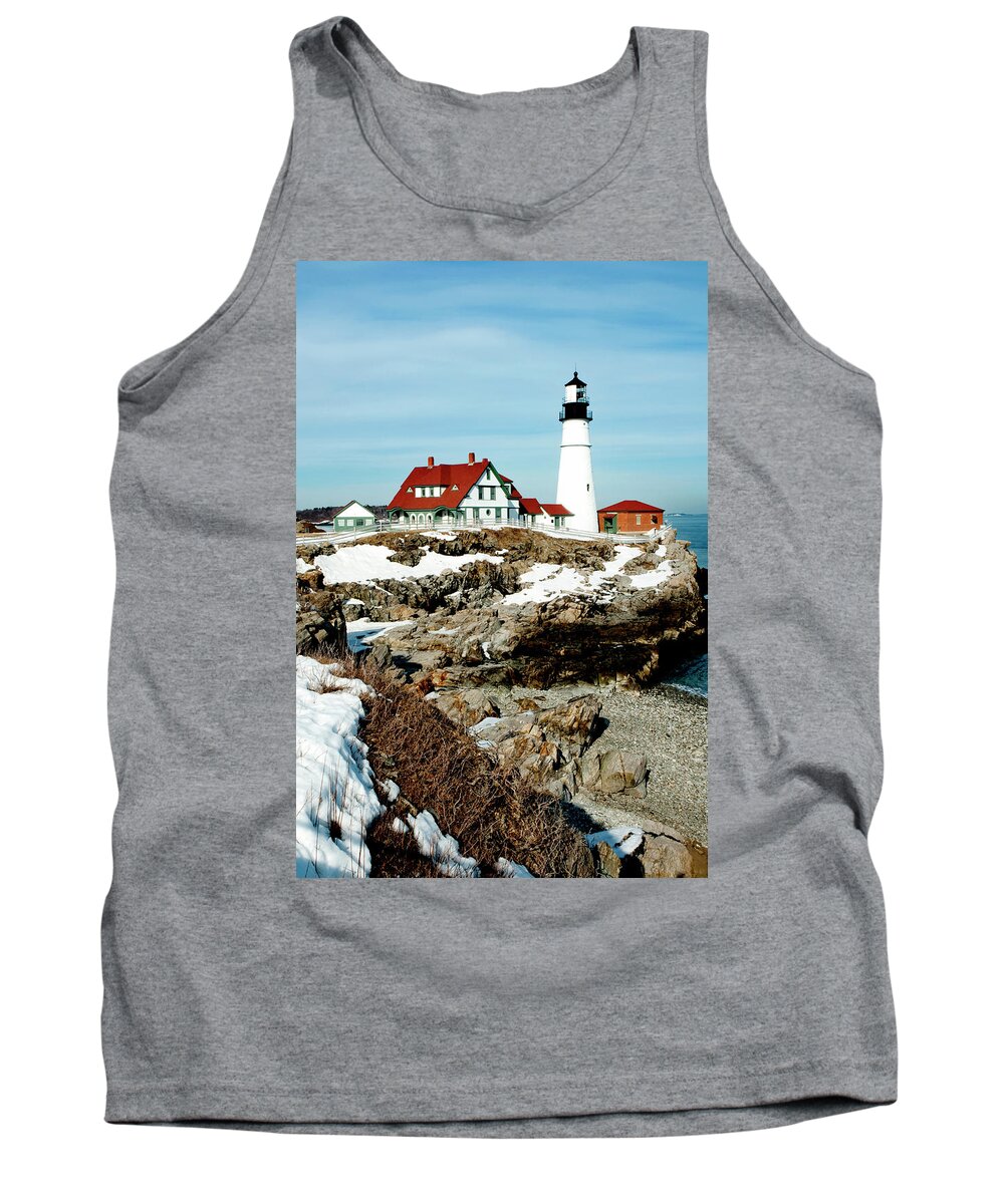 Coast Tank Top featuring the photograph Winter at Portland Head by Greg Fortier