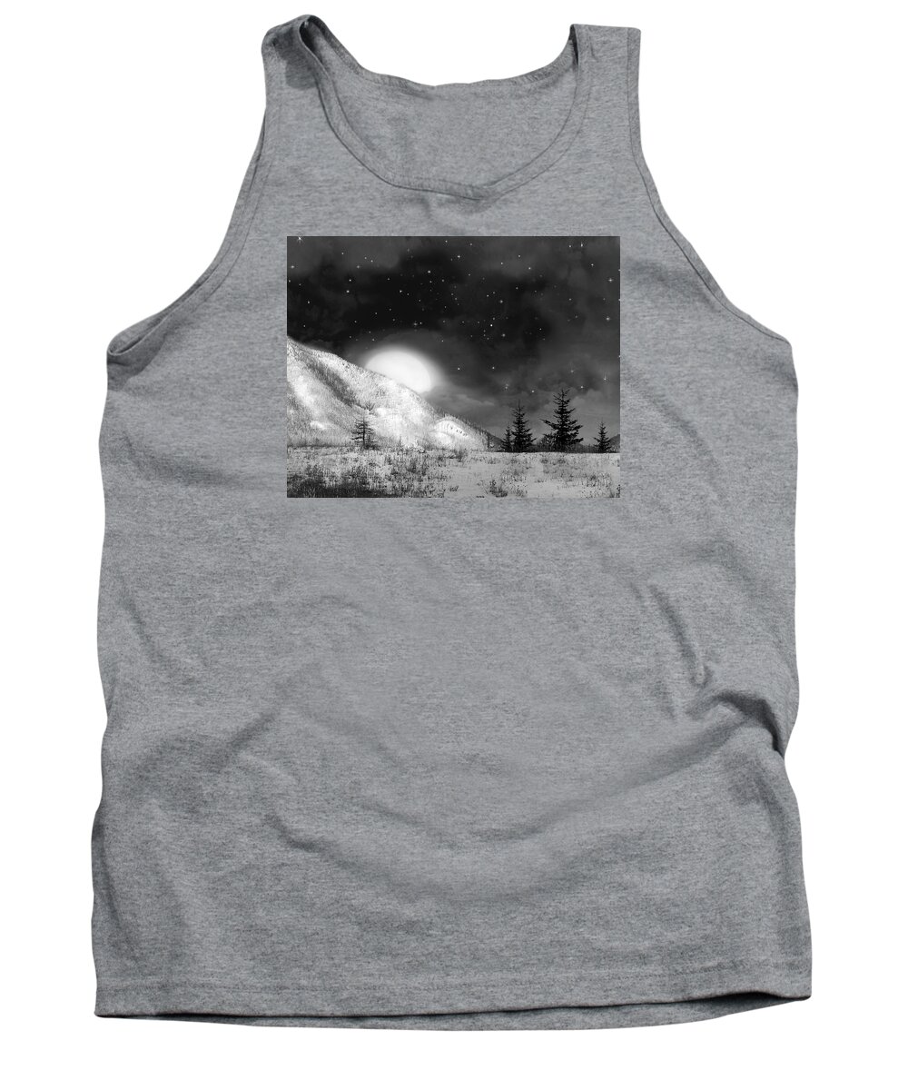 Full Moon Tank Top featuring the digital art Winter Magic in Black and White by Vicki Lea Eggen