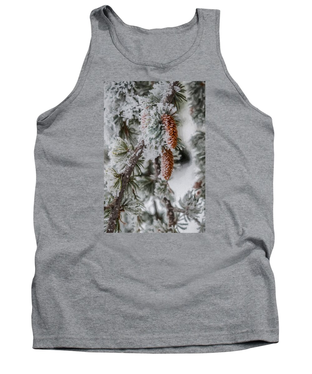 Architectural Photographer Tank Top featuring the photograph Winter Pine Cones by Lou Novick