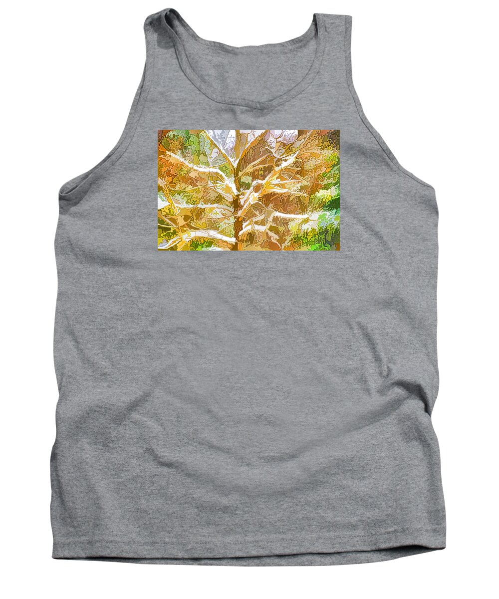 Snow Tank Top featuring the painting Winter trees on snow 2 by Jeelan Clark