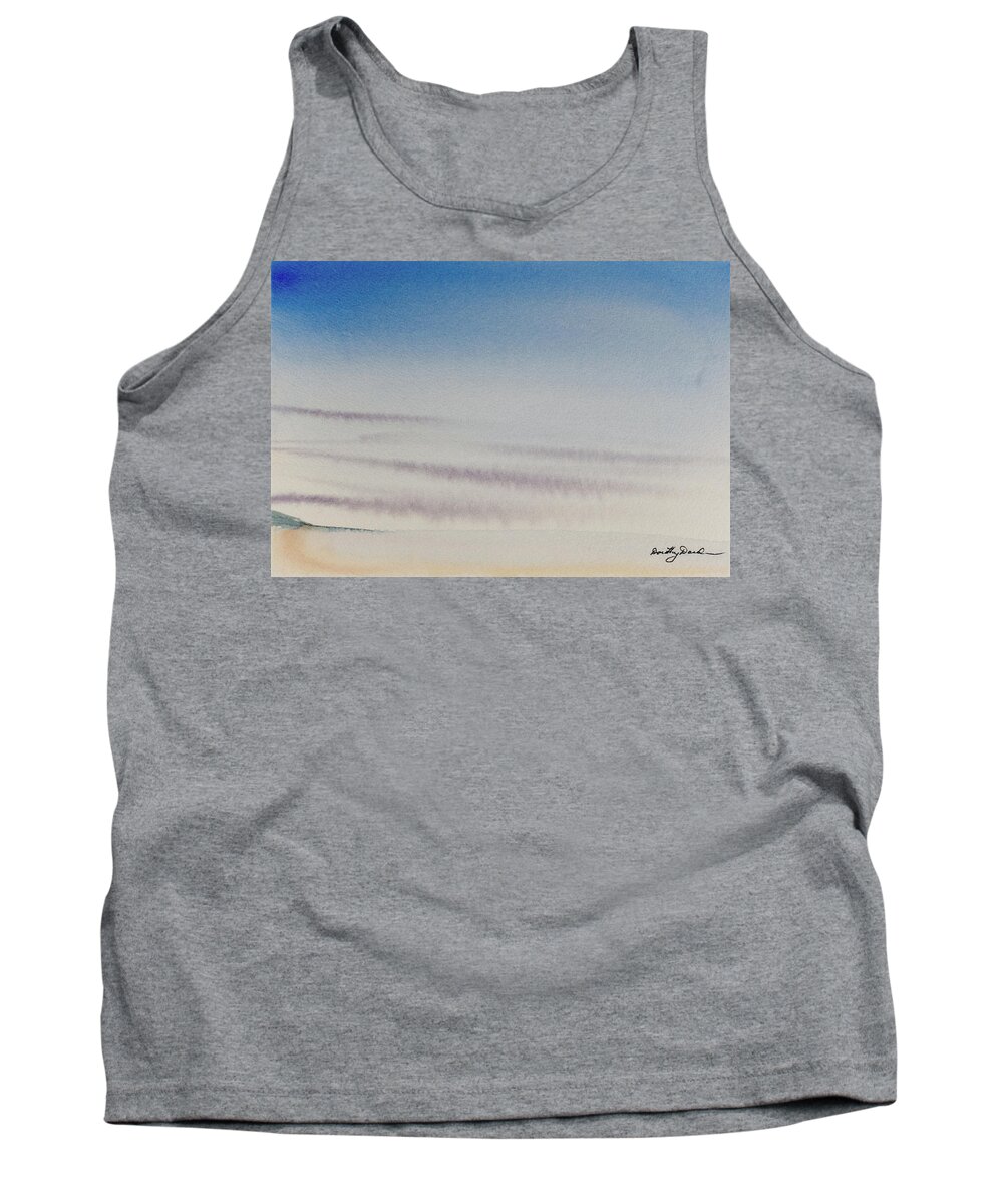 Beach Tank Top featuring the painting Wisps of clouds at sunset over a calm bay by Dorothy Darden