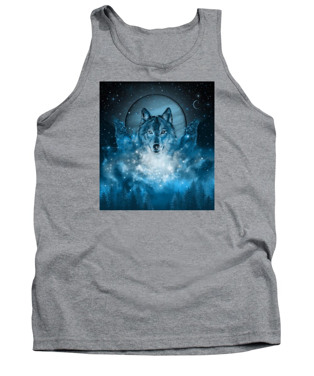 Wolf Tank Top featuring the painting Wolf In Blue by Bekim M