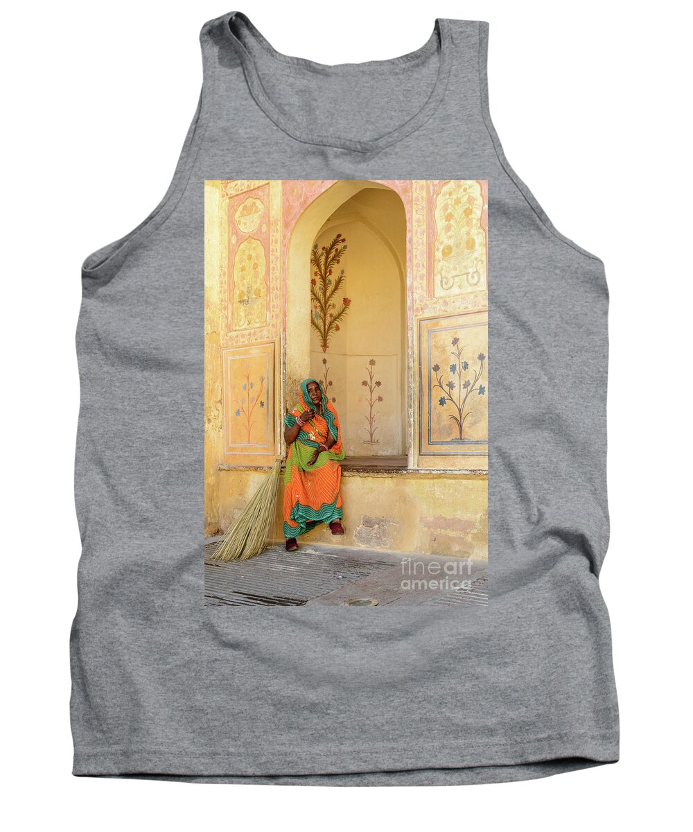 India Tank Top featuring the photograph Workers in Amer Fort 01 by Werner Padarin