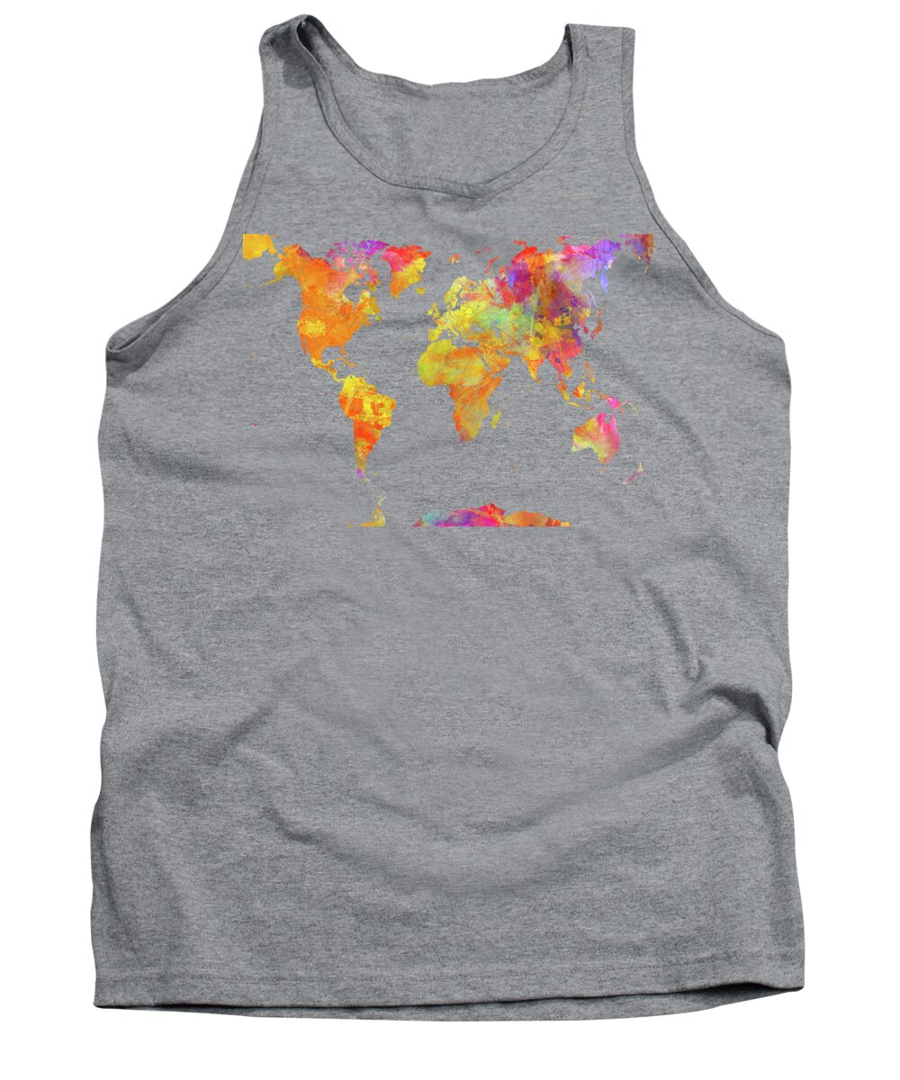 Map Of The World Tank Top featuring the digital art World Map Color Art by Justyna Jaszke JBJart
