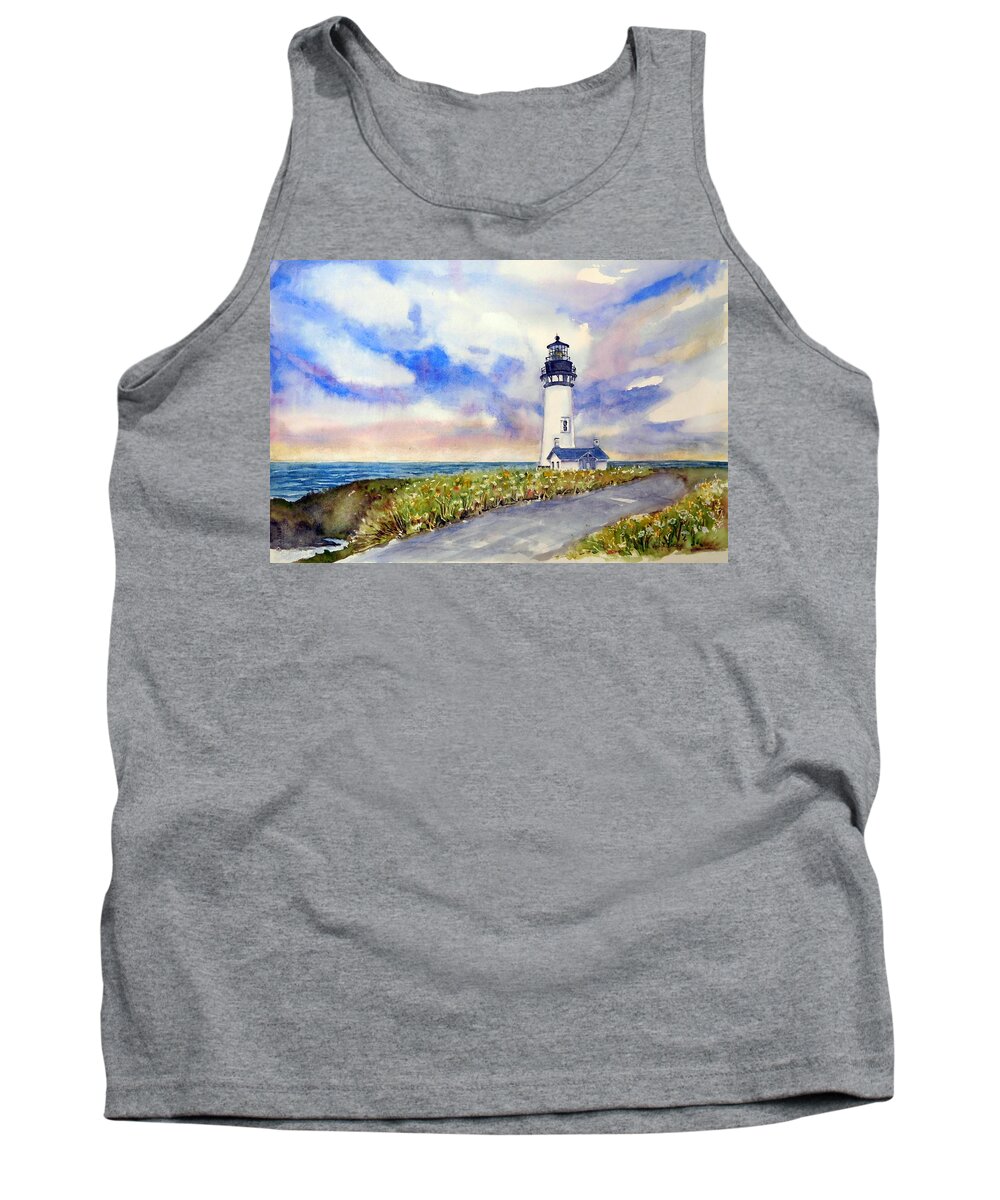 Yaquina Head Lighthouse Tank Top featuring the painting Yaquina Head Lighthouse - Springtime by Anna Jacke