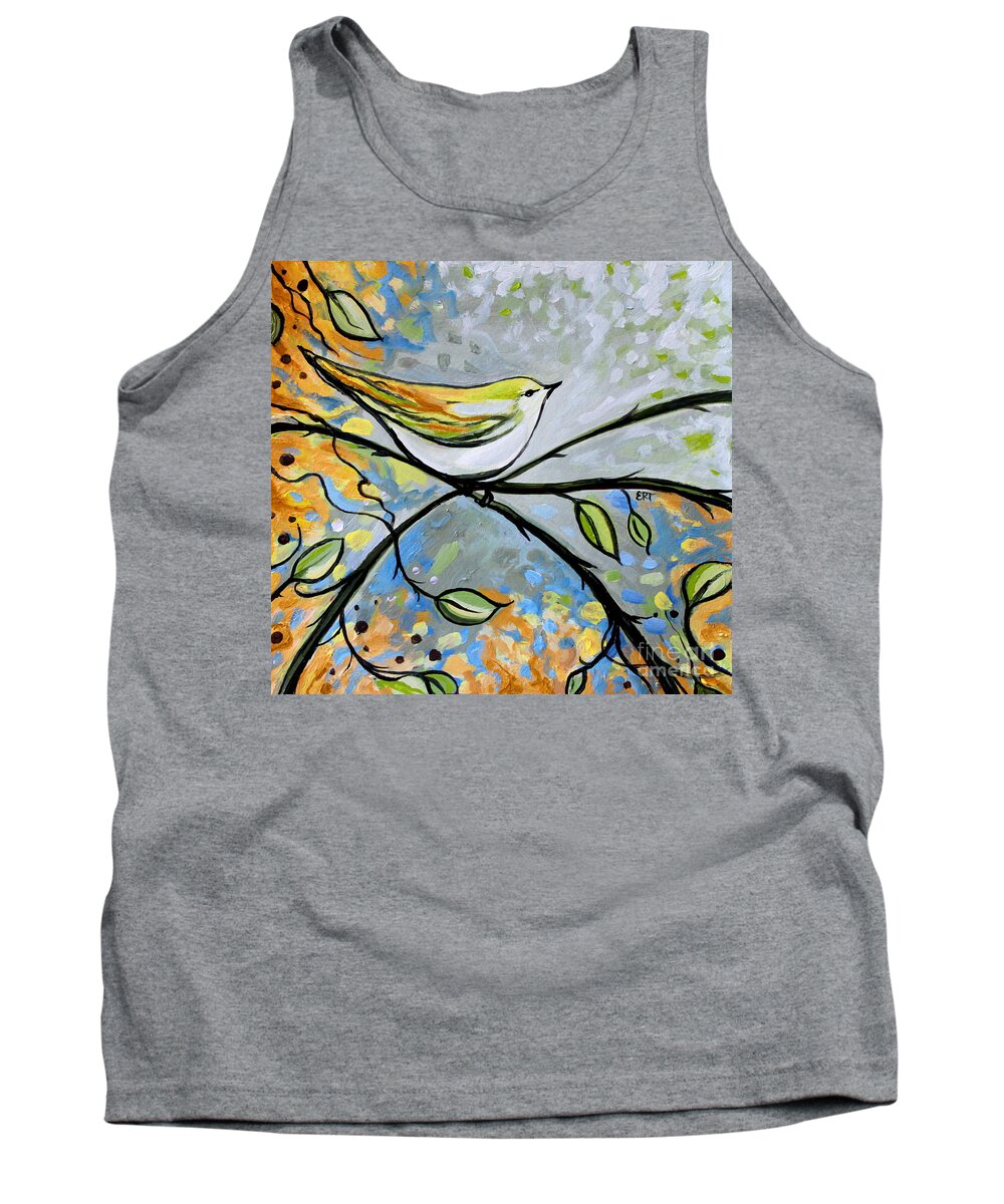 Bird Tank Top featuring the painting Yellow Bird Among Sage Twigs by Elizabeth Robinette Tyndall