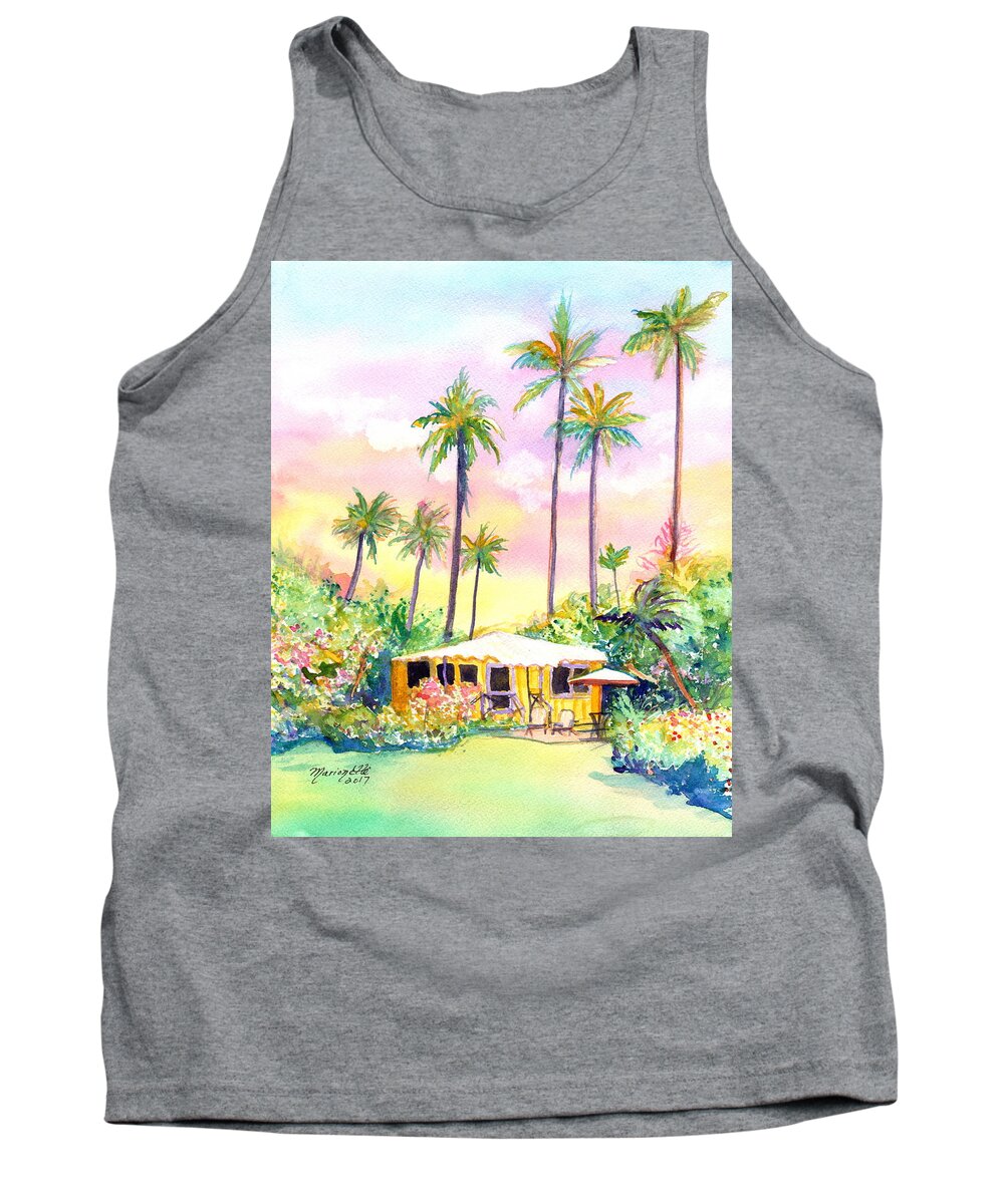 Plantation Cottage Tank Top featuring the painting Yellow Kauai Cottage by Marionette Taboniar